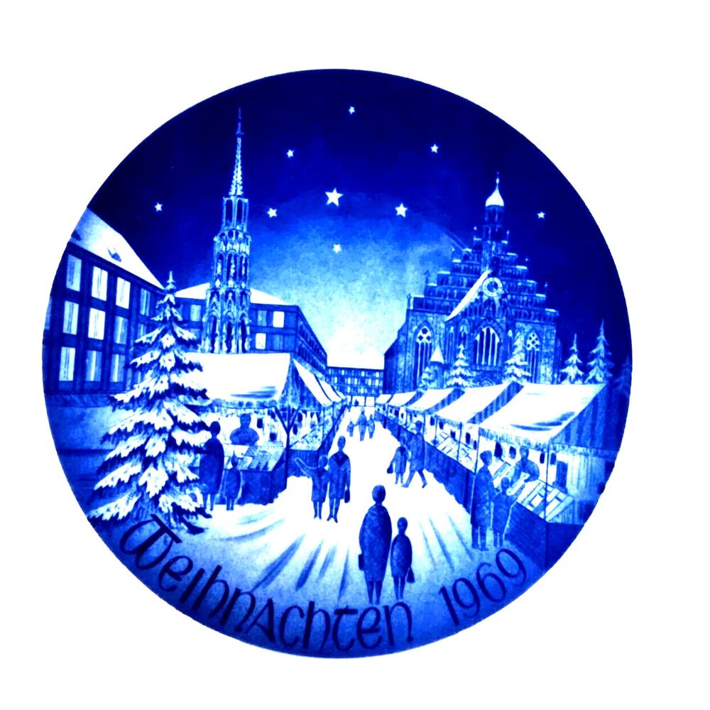 1969 Christmas Wall Plate "Market" Plate Bareuther Bavaria Germany VTG